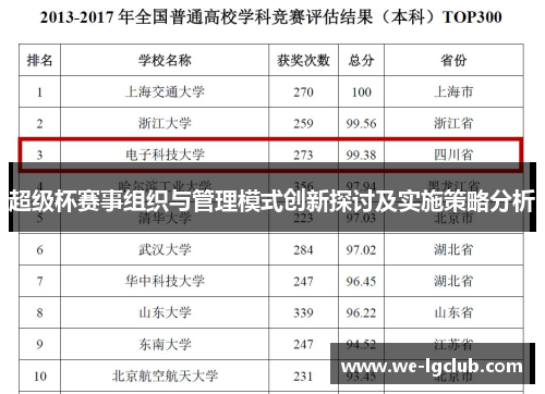 超级杯赛事组织与管理模式创新探讨及实施策略分析